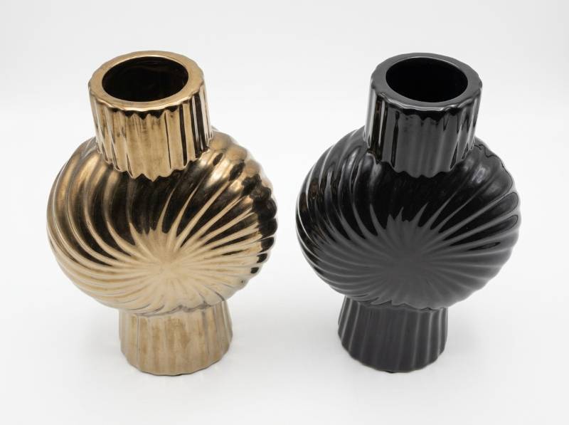 lot 3855 image: Decorative Ceramic Vessels w Ribbed Design Pair