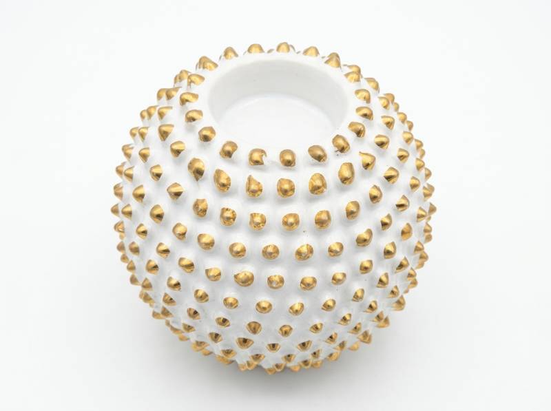 lot 3856 image: White Ceramic Bowl with Gold Studded Spikes