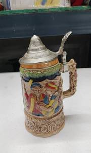 lot 4148 image: Vintage German Beer Stein with Pewter Lid Music Box