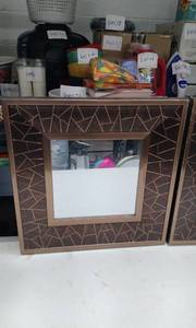 lot 4150 image: Geometric Wood Frame Mirror with Mosaic Border - Set of 2