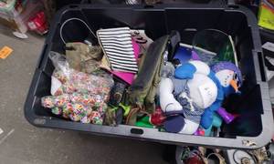 lot 4188 image: Storage Bin with Toys, Plush Figures & Accessories