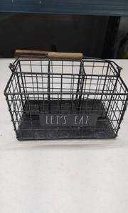 lot 4196 image: Black Wire Basket with Wood Handle Lets Eat