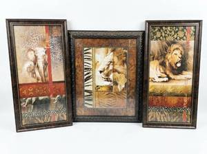 lot 4017 image: Framed Animal Wildlife Wall Art Prints Set of 4