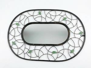 lot 4067 image: Oval Wall Mirror with Leaf-Patterned Metal Frame
