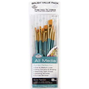 lot 4077 image: Royal & Langnickel 8pc Gold Taklon Angular Brush Set