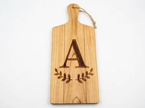 lot 4078 image: Wooden Cutting Board with Handle and Letter A Monogram