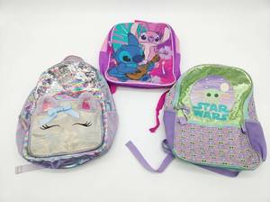 lot 4096 image: Character Backpack Lot with Sequin & Unicorn Designs