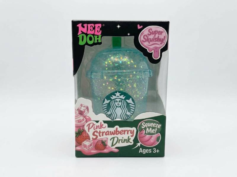 lot 63828 image: Nee Doh Pink Strawberry Drink Squishy Toy- TurquoiseTeal