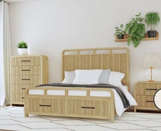 lot 21038 image: Mayberry Hill Ridgemont Queen Storage Bed in Natural Brown - Retail $1,000