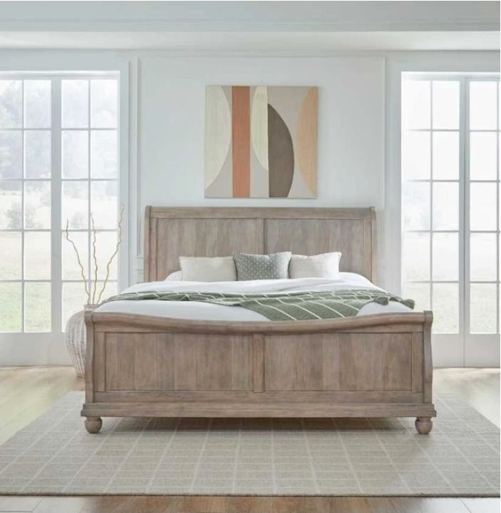 lot 21052 image: Rustic Traditions Sleigh Bed Footboard 57H x 64W x 95D Saddle Tan - Retail $900