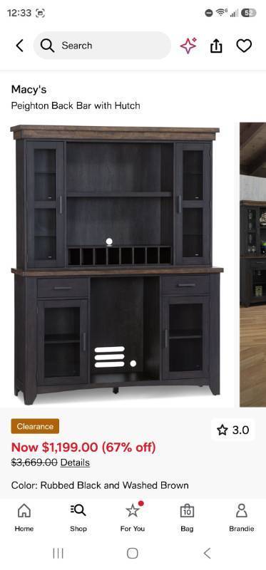 lot 21051 image: Macys Peighton Back Bar with Hutch Rubbed Black Washed Brown TOP HALF ONLY  - Retail $800