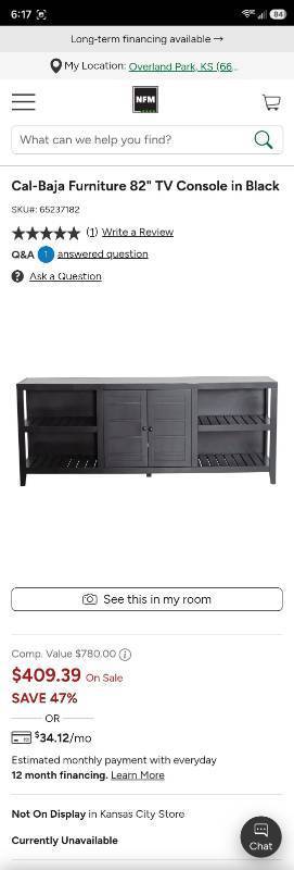 lot 21033 image: Cal-Baja Furniture 72 TV Console in Black - Retail $350
