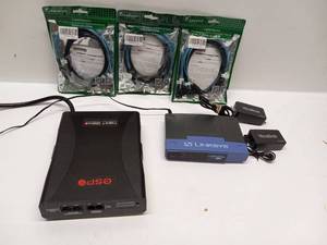 lot 13 image: Networking Equipment Lot Linksys Switch, Yealink Boxes, Cisco Device, Cables