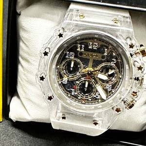 lot 12 image: New Invicta Mens Chronograph Watch - Clear Resin Case, White Strap &amp Gold Accents (69689)