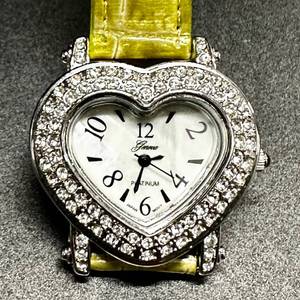 lot 18 image: Genoa new Womens 34mm Platinum-Tone Heart-Shaped Novelty Watch with Yellow Leather Strap