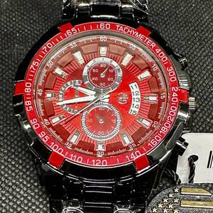 lot 35 image: New Sports-Master Mens 46mm Chronograph Watch - Red Dial &amp Tachymeter Bezel