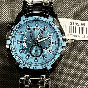 lot 37 image: TechnoMarine Mens 46mm Chronograph Watch - New - Light Blue Dial &amp Black Strap