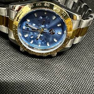 lot 39 image: Mens 42mm Two-Tone Chronograph Watch - New Blue Dial &amp Date Window