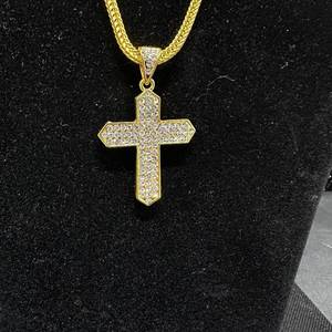 lot 40 image: Gold-Tone Cross Pendant Necklace with Crystal Accent Stones & 24 Chain