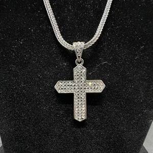 lot 44 image: Crystal-Paved Rhinestone Cross Pendant Necklace with 24 Flexible Mesh Chain