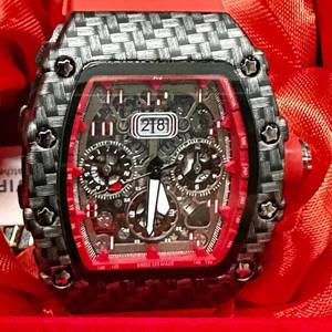 lot 47 image: Richi Mens NEW 42mm Water-Resistant Chronograph Watch - RedBlack Dial (Model 218)