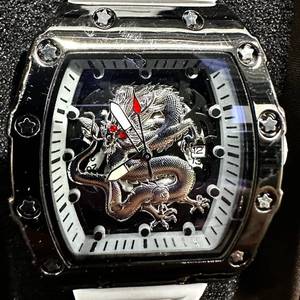 lot 49 image: Dragon Skeleton NEW Mens 42mm Mechanical Wristwatch with White Rubber Strap