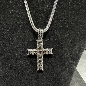 lot 50 image: New Cross Pendant Necklace with Black Stone Accents &amp 24 Chain