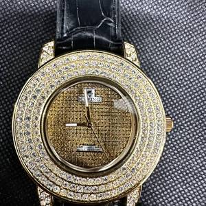 lot 55 image: Ice King Mens 50mm Gold-Tone Crystal Bezel Watch - Black Leather Strap - Brand New