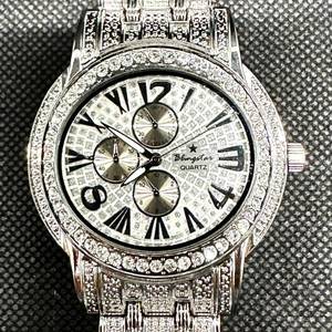 lot 57 image: Bling Star Mens new 45mm Crystal-Bezel Quartz Chronograph Watch &amp Band