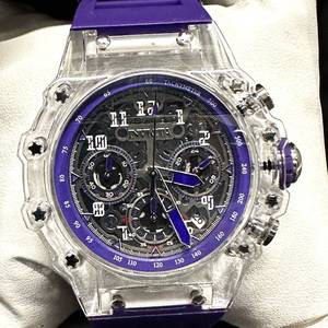 lot 63 image: Invicta Mens Chronograph Watch - Transparent Clear Case &amp Purple Dial (69683) NEW