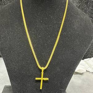 lot 64 image: Gold-Tone new Polished Cross Pendant Necklace with 24 Chain