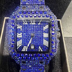 lot 80 image: New 40mm Square Watch - Blue Crystal Pave &amp Roman Numeral Dial