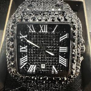 lot 81 image: New 40mm Square Black Face Watch with Sparkling Crystal Bezel