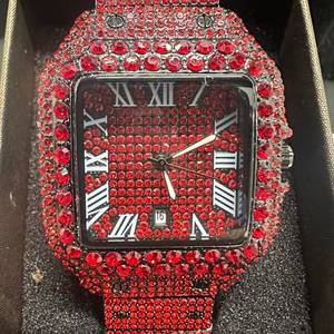 lot 83 image: New 40mm Square Watch - Red Crystal-Encrusted Dial &amp Roman Numerals