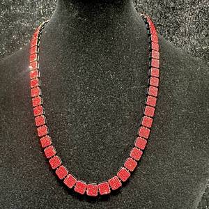 lot 84 image: NEW 24 x 10mm Red Rhinestone Square Link Fashion Necklace