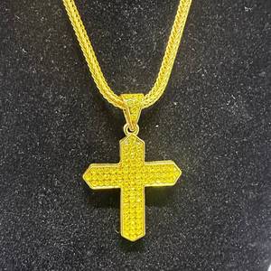 lot 86 image: Gold-Tone Cross Pendant Necklace new with 24 Modern Mesh Chain
