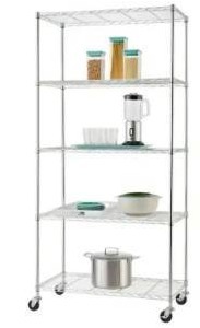 lot 11453 image: EcoStorage Chrome 5-Tier Rolling Steel Wire Shelving Unit (36 in. W x 76 in. H x 18 in. D)