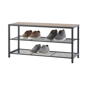 lot 11494 image: Two-Tier Shoe Rack with Metal Frame and Wood Top