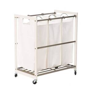 lot 11593 image: Trinity 3-Bag White Laundry Cart with Champagne Poles