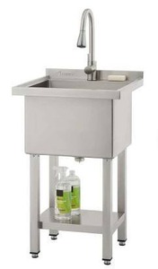 lot 11636 image: Trinity Stainless Steel Commercial Sink with Faucet (Incomplete)