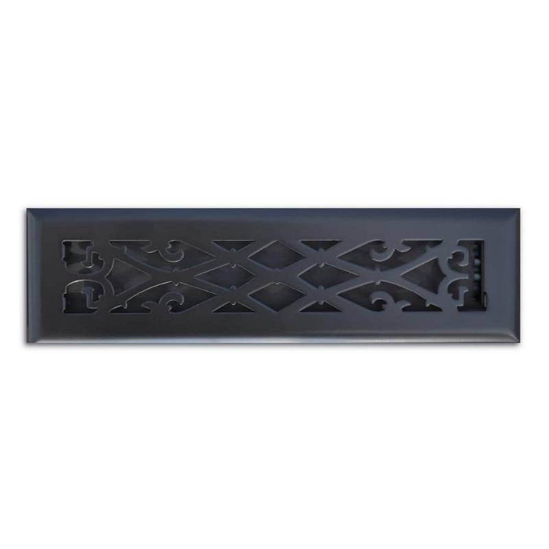 lot 6287 image: 2 in. x 12 in. Elegant Scroll Floor Register in Matte Black - Retail $36