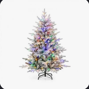 lot 6353 image: Costway Pre-Lit Flocked Artificial Christmas Tree with Multi-Color LED Lights 6ft - Retail $0