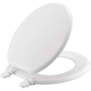 lot 6378 image: ROUND CLOSED FRONT TOILET SEAT Bathroom Molded Wood Gloss White - Retail $59