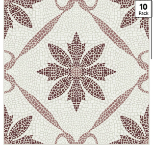 lot 6384 image: Pack of 4 FloorPops Jamila Burgundy Peel and Stick Floor Tiles, FP6299 - Retail $0