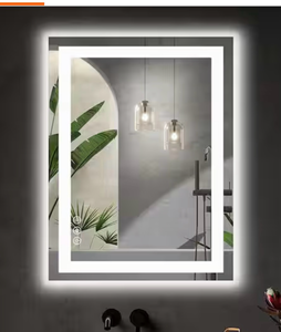 lot 6406 image: 28 in. W x 20 in. H Rectangular Framed Wall Bathroom Vanity Mirror in White with LED Lights - Retail $0