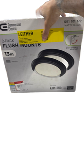 lot 6432 image: Commercial Electric JJU3011L-2MB2P 13 Matte Black 3CCT LED Flush Mount 2-Pack - Retail $0