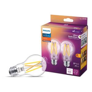 lot 6447 image: Philips Ultra Definition LED 60-Watt A19 Filament Light Bulb  Clear Soft White  Dimmable  E26 Medium Base (8-Pack) - Retail $29