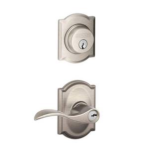 lot 6452 image: Camelot Collection Single Cylinder Satin Nickel Accent Decorative Entry Set - Retail $200