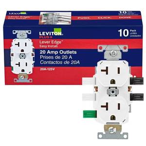 lot 6494 image: Lever Edge Easy Install 20 Amp 125-Volt Duplex OutletReceptacle, Commercial Grade, White ECBR2-WMP - Retail $45