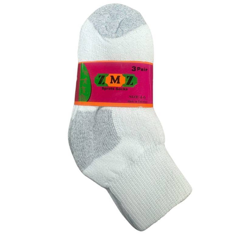 lot 96765 image: NEW ZMZ 3 Pair Kids Ankle Socks Size 4-6 in White & Grey